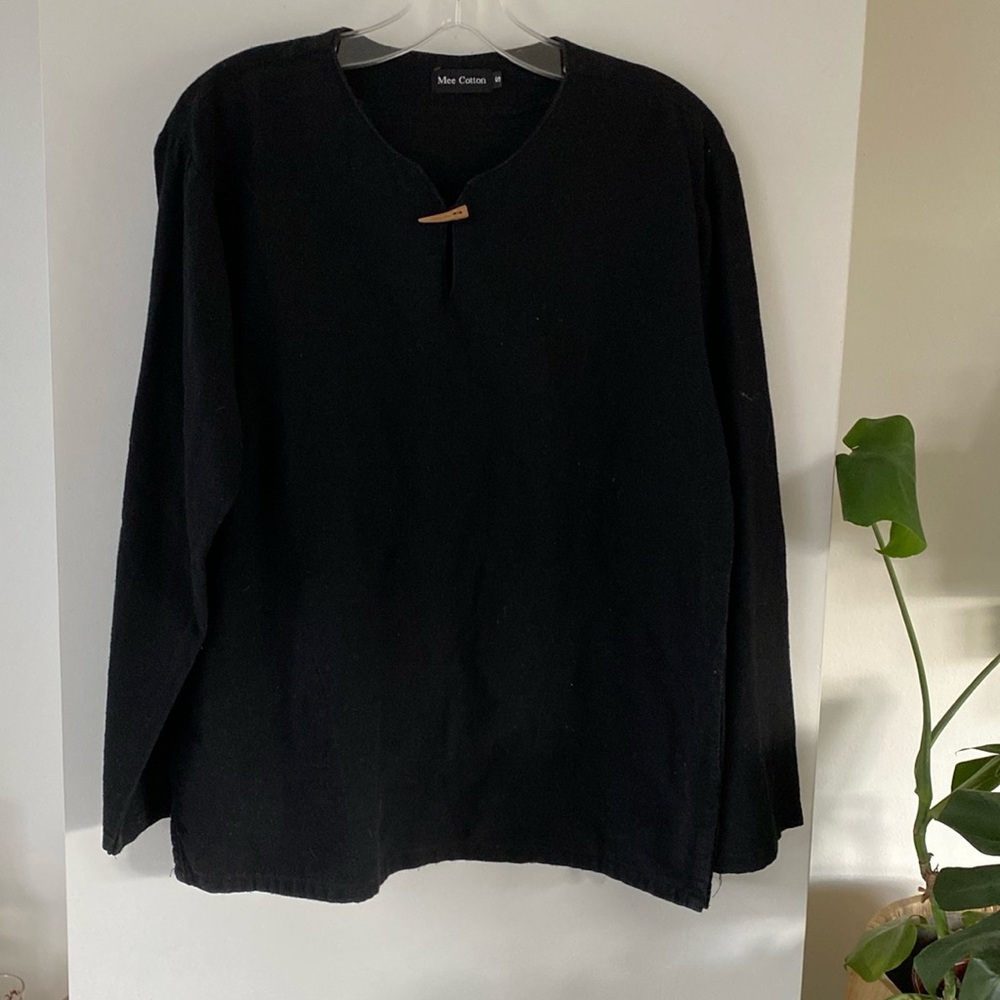 MEE COTTON black cotton linen tunic blouse top kaftan S